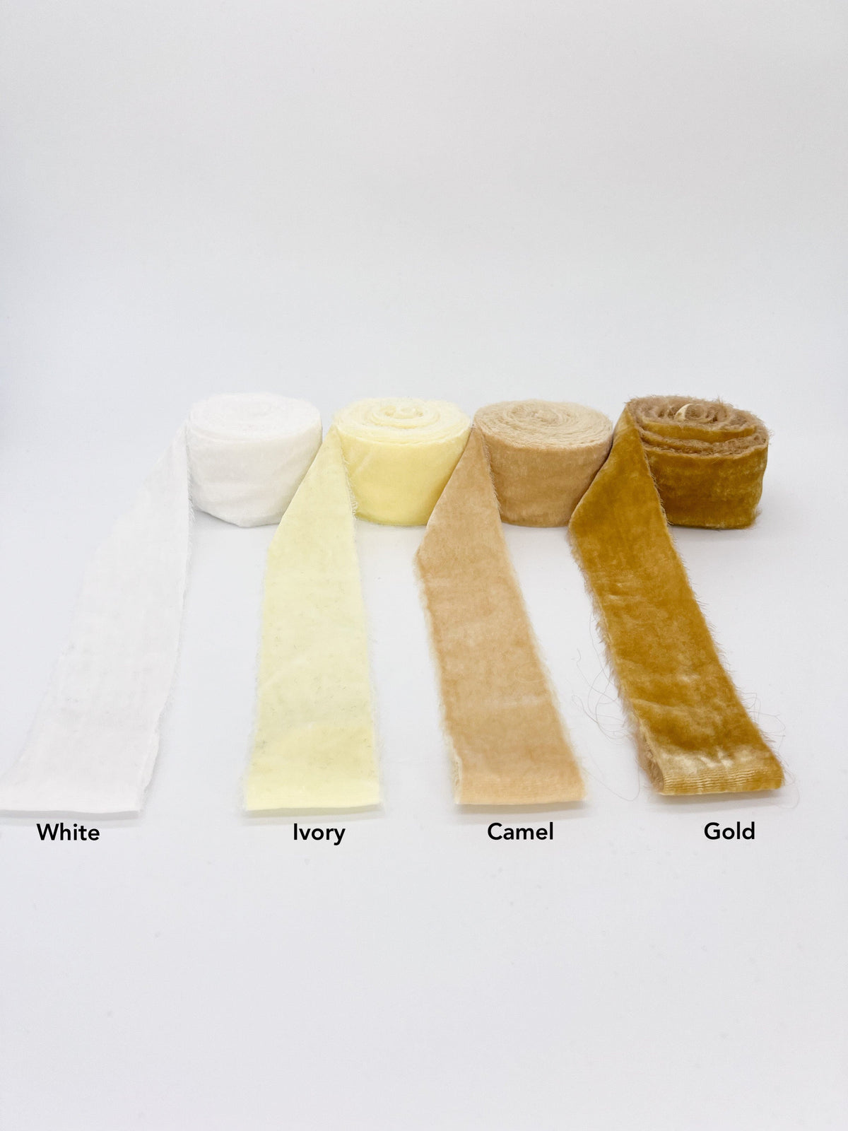 4 colors of velvet ribbon, white, ivory, camel and gold