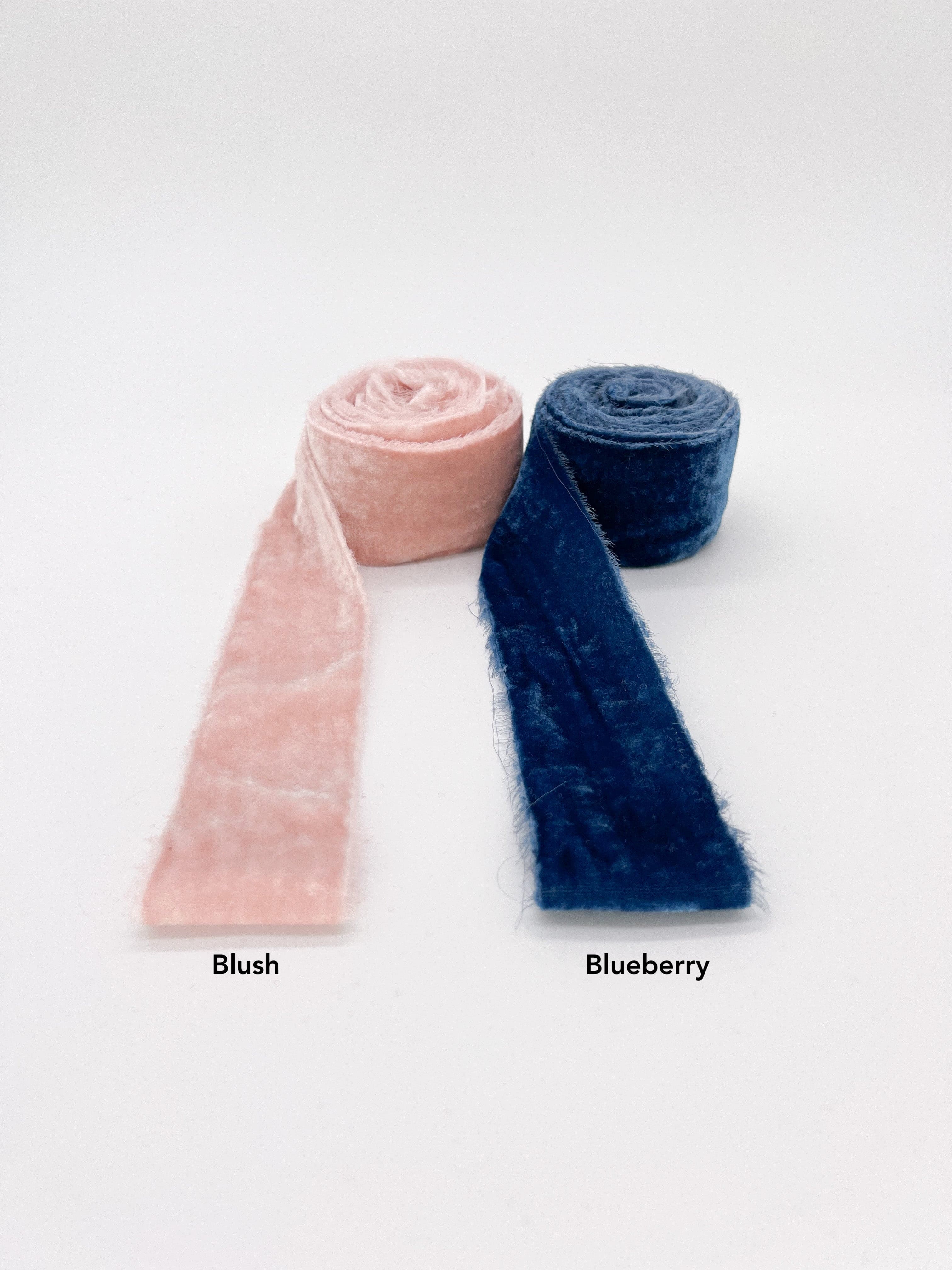 two colors of velvet, blush and blueberry