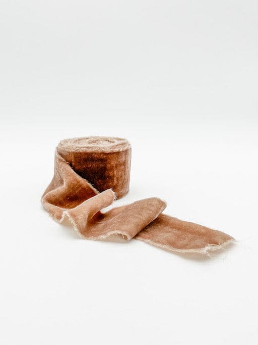Toffee Velvet Ribbon Frayed Edge