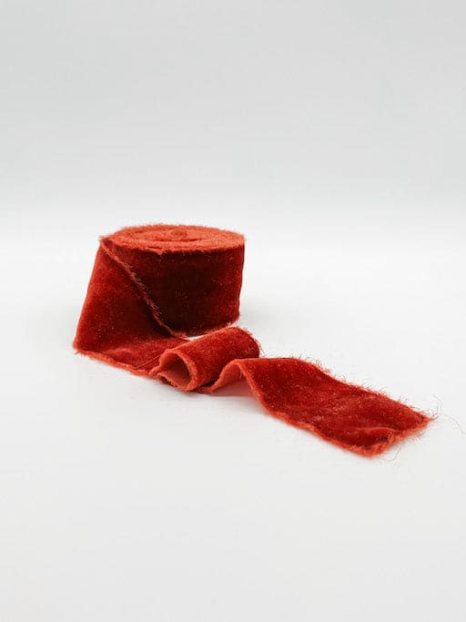 Crimson Velvet Ribbon Frayed Edge