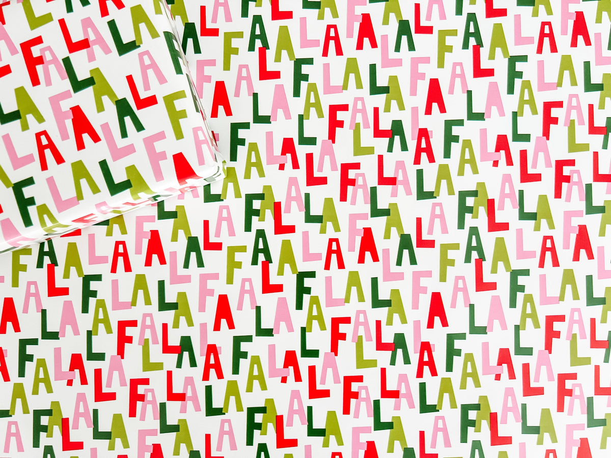 Wrapping paper with colorful fa la la pattern
