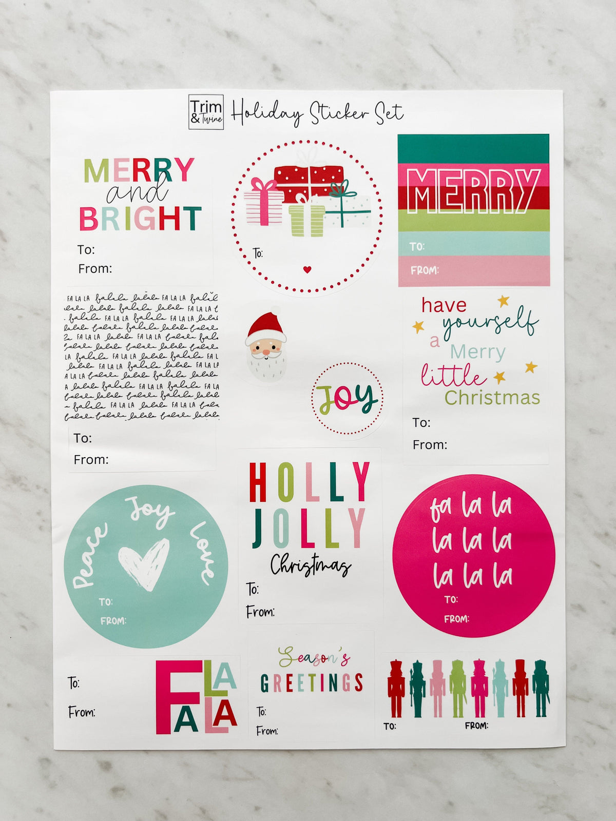 Sheet of colorful holiday stickers