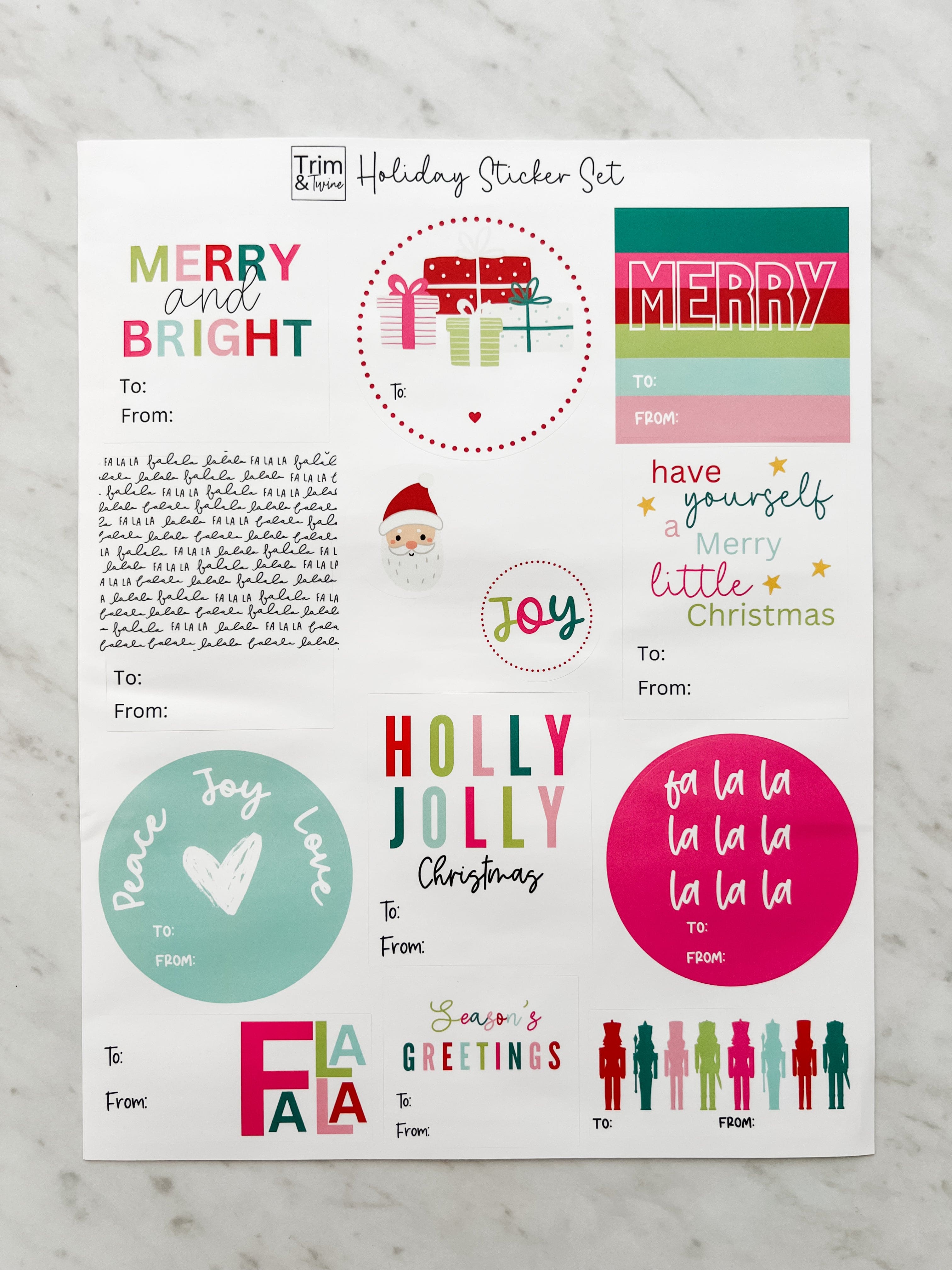 Sheet of colorful holiday stickers
