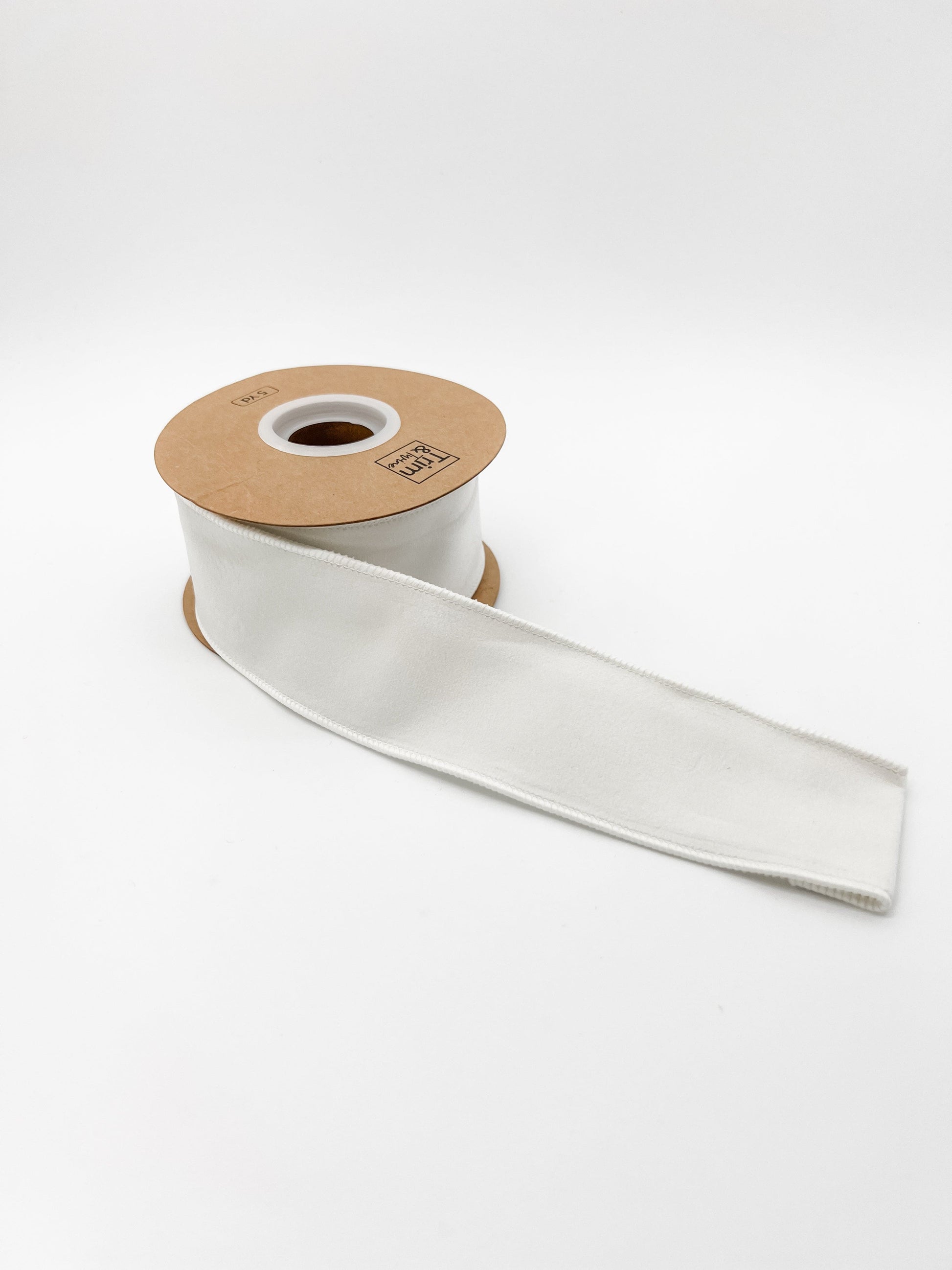 Roll of white velvet wired ribbon