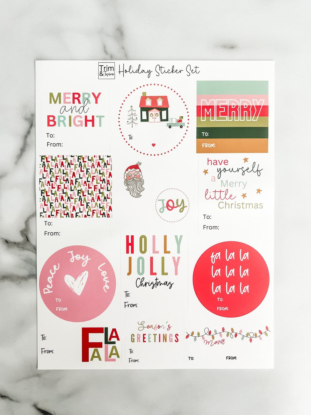 Holiday sticker set with various designs on a white background