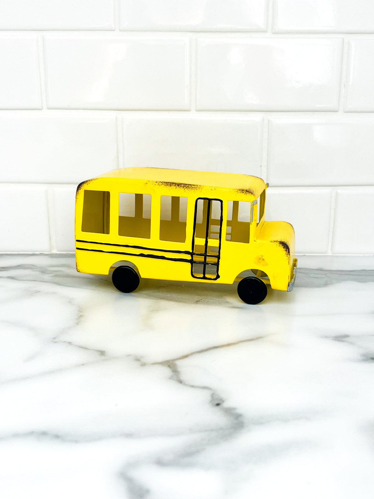 Metal yellow school bus decoration, back to school decor, tiered tray decor, classroom decor