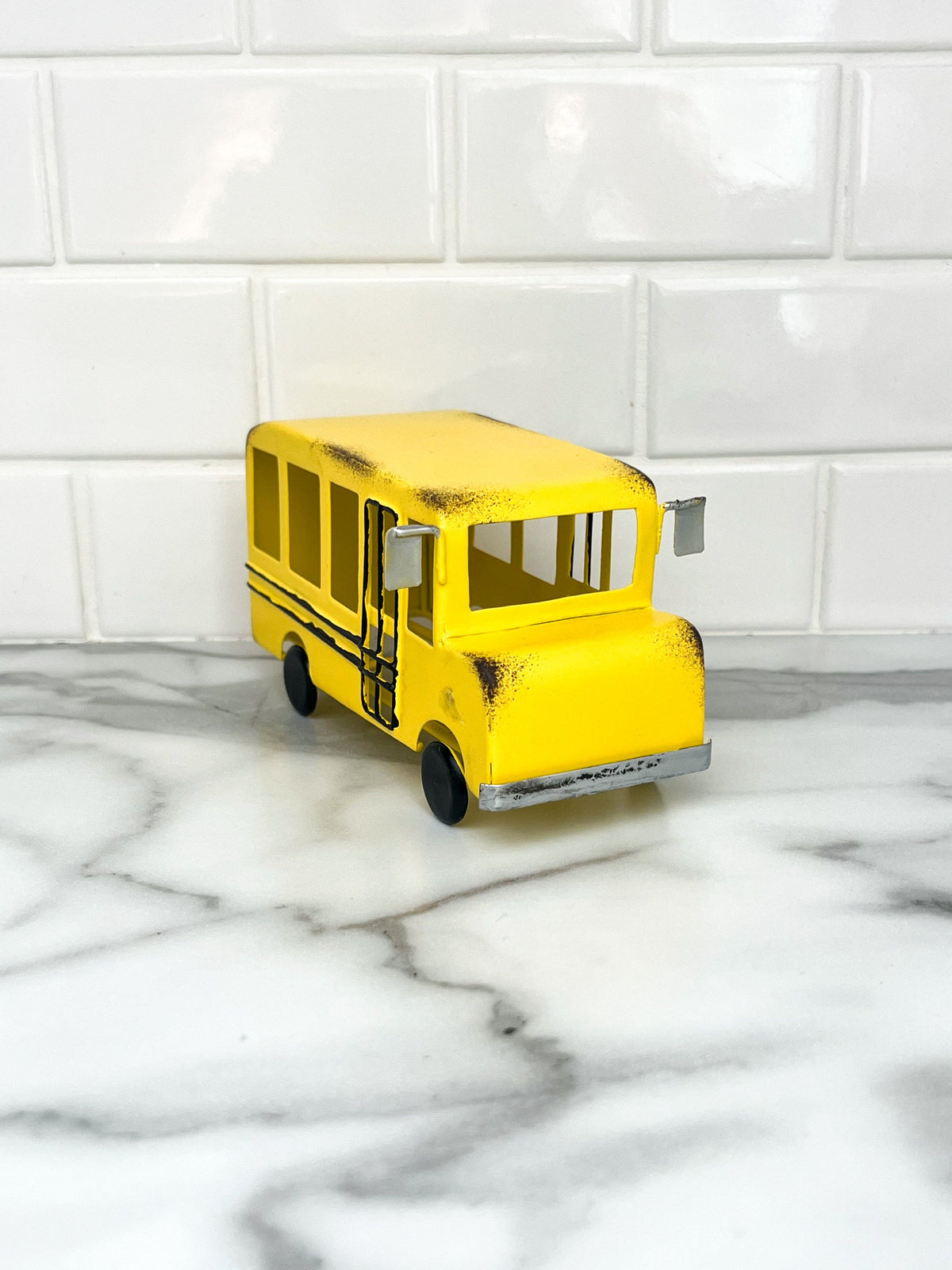 Metal yellow school bus decoration, back to school decor, tiered tray decor, classroom decor