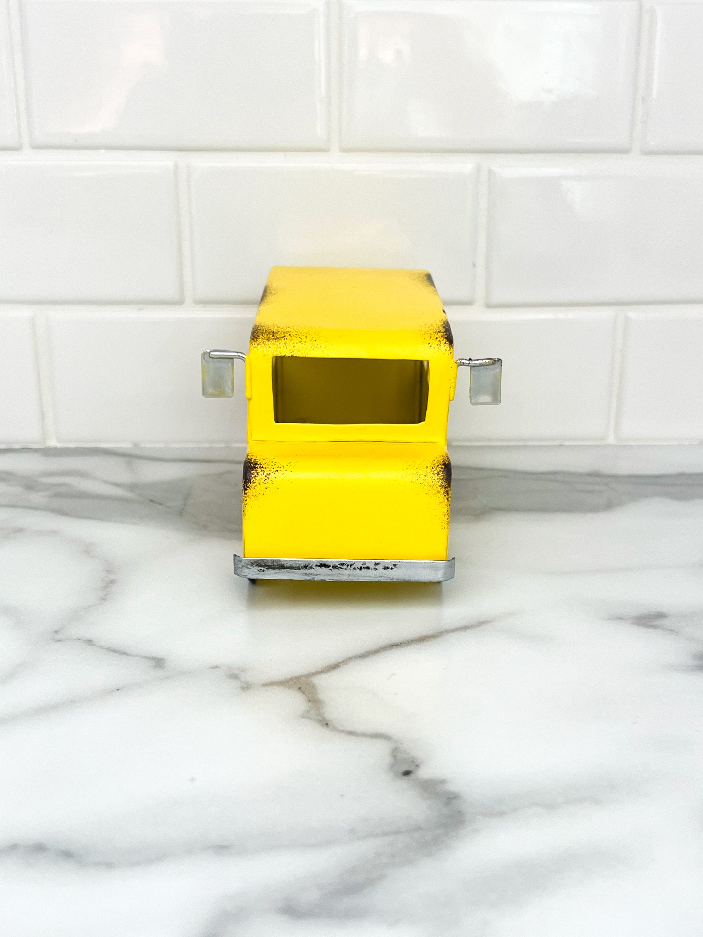 Metal yellow school bus decoration, back to school decor, tiered tray decor, classroom decor