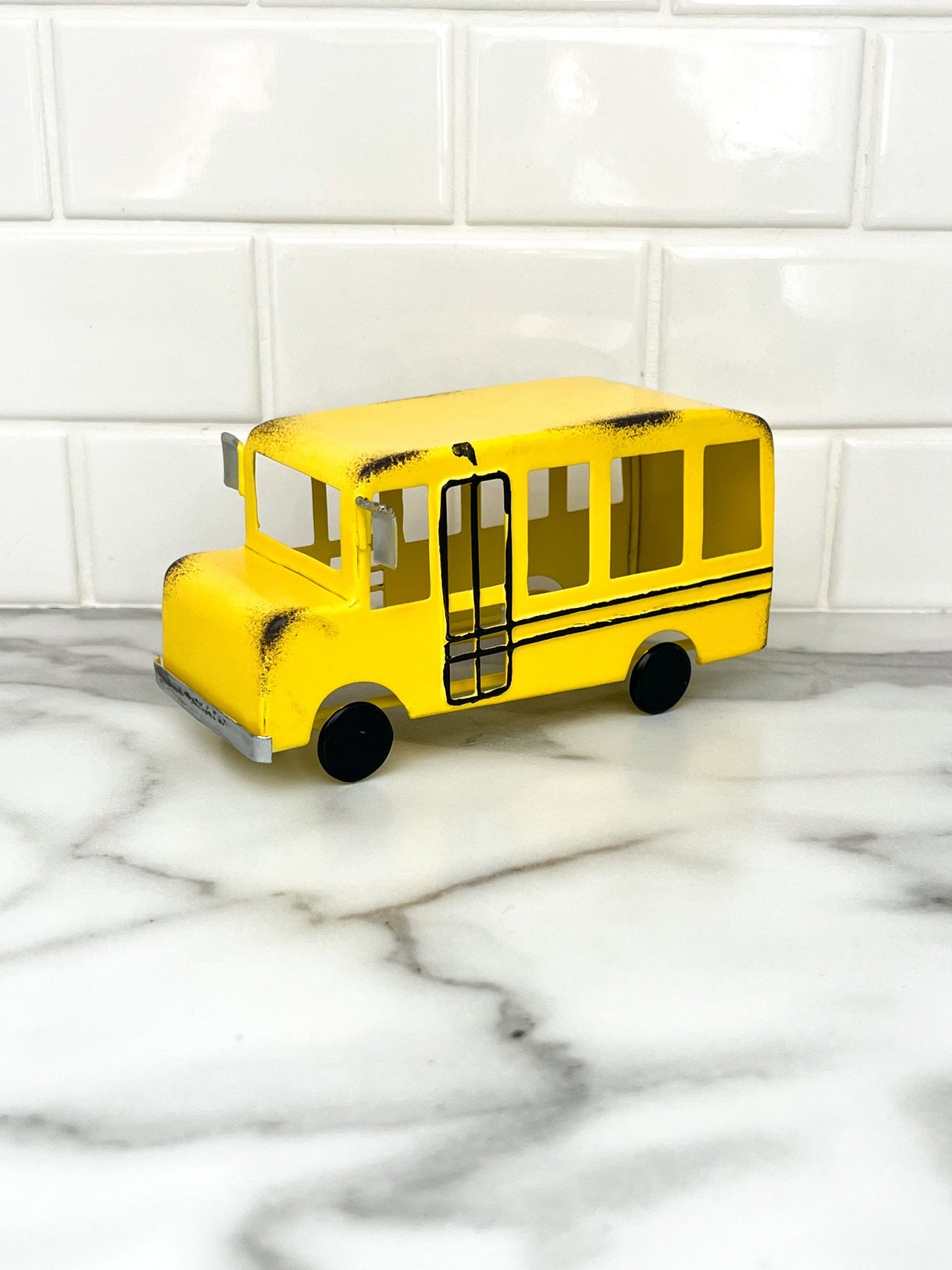 Metal yellow school bus decoration, back to school decor, tiered tray decor, classroom decor
