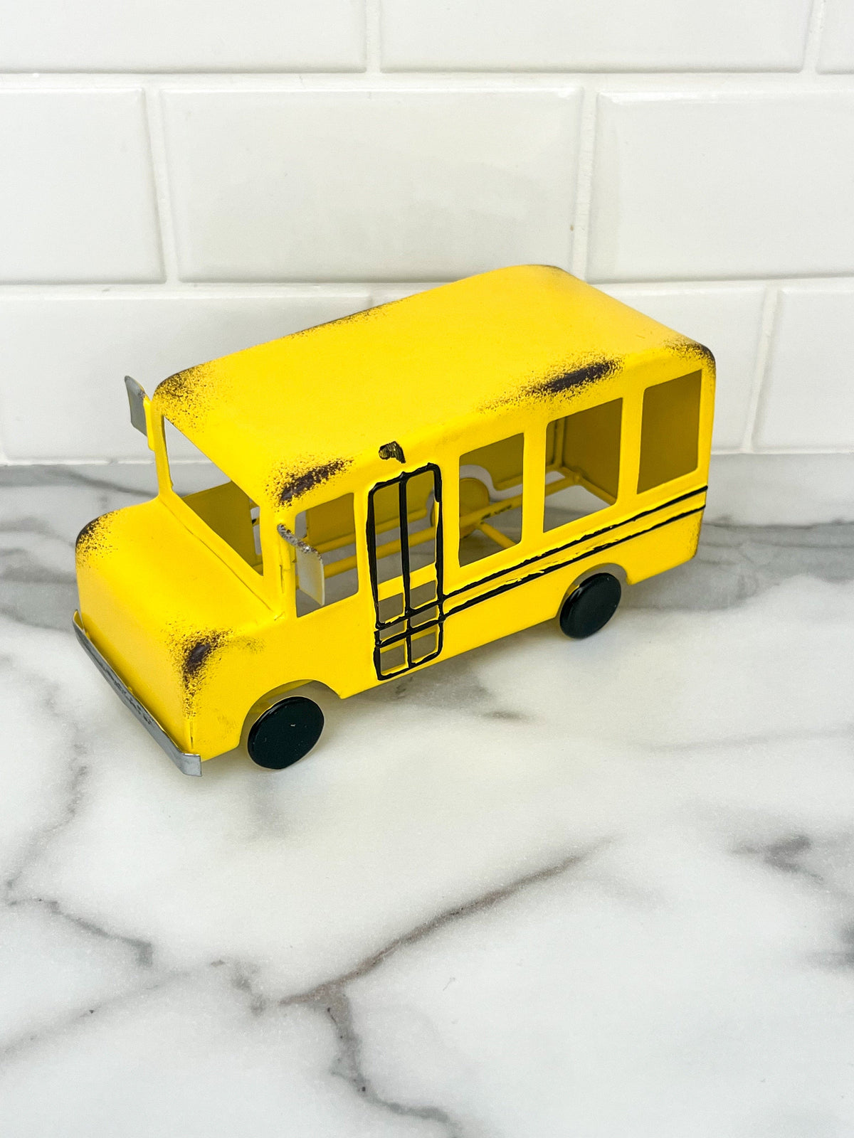 Metal yellow school bus decoration, back to school decor, tiered tray decor, classroom decor