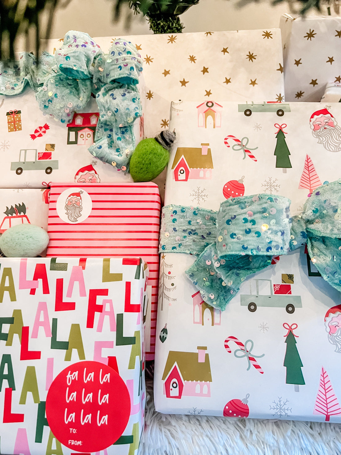 Wrapping paper with colorful Fa La La pattern