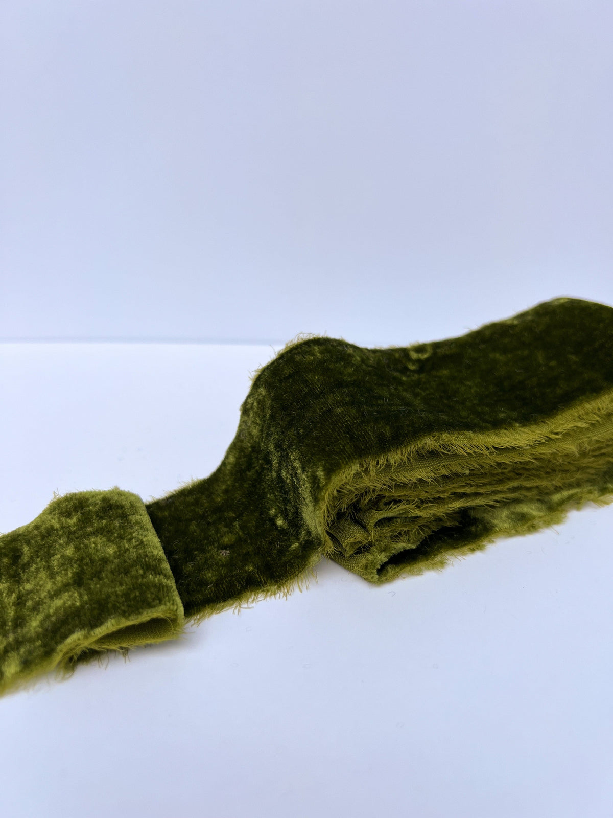 2" olive frayed edge velvet